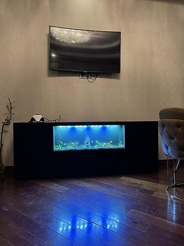 qurdbasar balasi satilir: Akvaryum tv stend. – LED işıqlı, dekorativ daş və bitkilərlə — 1