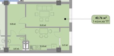 1 комната, 43 м², Индивидуалка, 4 этаж, ПСО (под самоотделку)