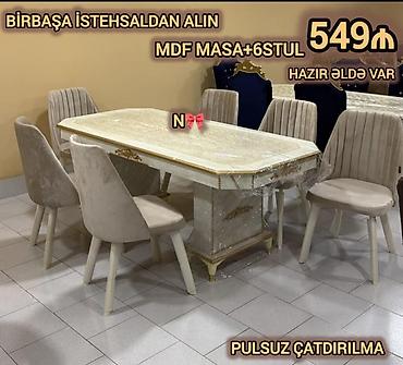 mdf kuxna mebelleri: MDF masa dəsti – masa + 6 stul - Korpus: MDF - Dizayn: mərmər — 1