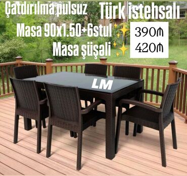 Restoran mebeli: Balkon üçün, Yeni, Açılmayan, Dördbucaq masa, 6 stul