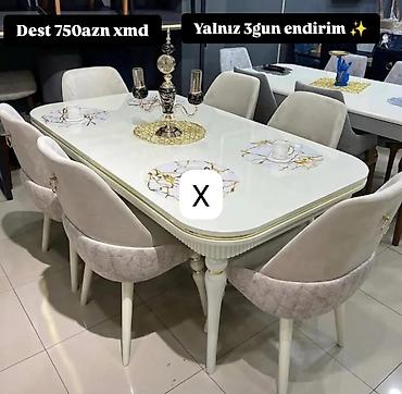 Yemək otağı dəsti - Zərif dizaynlı, parlaq krem/ivori rəngdə