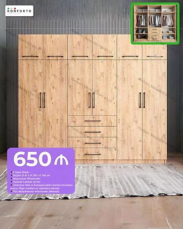 6 qapılı geyim dolabı - Ölçü: D 47 × H 250 × E 240 sm - Material: 18