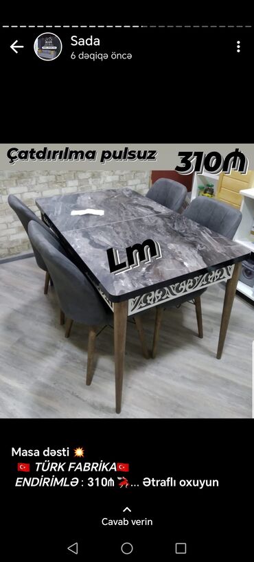 Masa və oturacaq dəstləri: Mətbəx üçün, Yeni, Açılan, Oval masa, 4 stul — 3