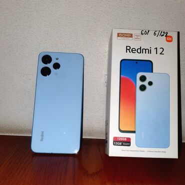 12 mini айфон: Redmi, Redmi 12, Колдонулган, 128 ГБ, түсү - Көк, 2 SIM