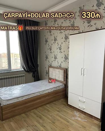 usaq mebeli: Çarpayı + dolab dəsti Məhsul tərkibi: - Tək nəfərlik çarpayı (taxta — 1