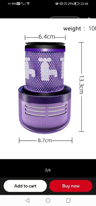 filter za zepter usisivac cena: Ljubičasti filter za usisivač, visine 13.3cm i prečnika 6.4cm u