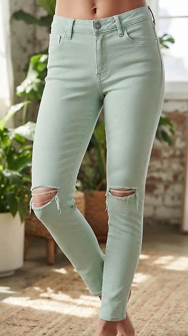 ltb jeans: Ženske skinny farmerke u mint zelenoj boji sa poderima na kolenima — 1