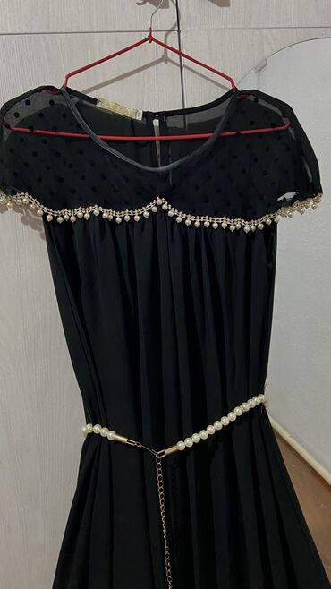 чёрное платье: Кече көйнөгү, Узун модель, Шифон, Жеңдери жок, Таштар, L (EU 40), XL (EU 42)