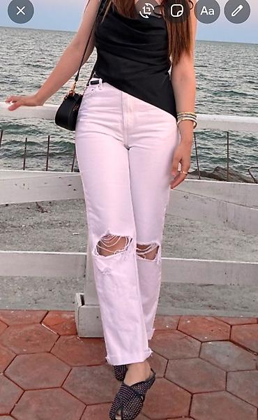 cins kurtqa: Ağ rəngli qadın cins şalvar - Model: düz kəsim, hündür bel - Diz — 1
