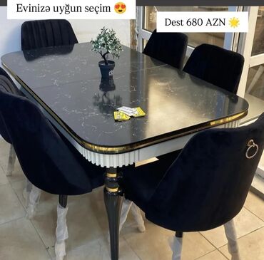 Masa və oturacaq dəstləri: Qonaq otağı üçün, Yeni, Açılan, Dördbucaq masa, 6 stul
