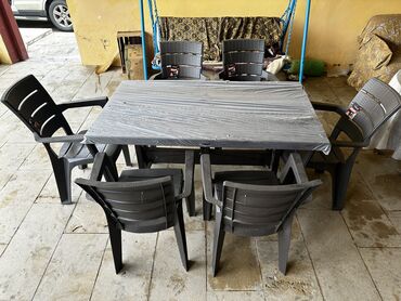 Садовые, уличные комплекты столов и стульев: Новый, Прямоугольный стол, 6 стульев, Раскладной, Со стульями, Пластик, Турция
