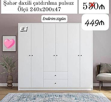 200: Ağ rəngli 5 qapılı paltar dolabı - Ölçü: 240 x 200 x 47 sm - Daxili — 1