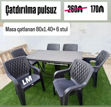Digər bağ, çöl mebeli: Yeni, Kvadrat masa, 6 stul, Açılmayan, Stullar ilə, Plastik