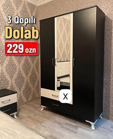 3 qapılı paltar dolabı - Rəng: qara-ağ ikirəng - Ön fasadda mərkəzdə