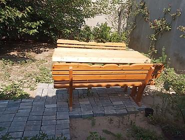 stol dəstləri: Bağ üçün taxta mebel dəsti - Tərkib: 1 ədəd düzbucaqlı stol və 2 ədəd — 3