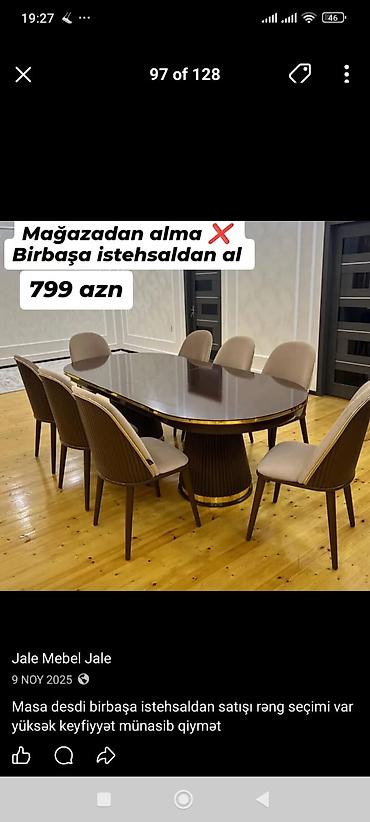 mdf panel: Qonaq otağı üçün, Yeni, Açılmayan, Oval masa, 6 stul — 1