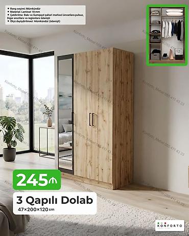 bedroom: 3 qapılı geyim dolabı – 47×200×120 sm - Material: 18 mm laminat - — 1