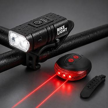 velosiped isiqlari: Velosiped üçün ön fənər və arxa lazer stop işığı. lazer işıq batareya🔋 — 1