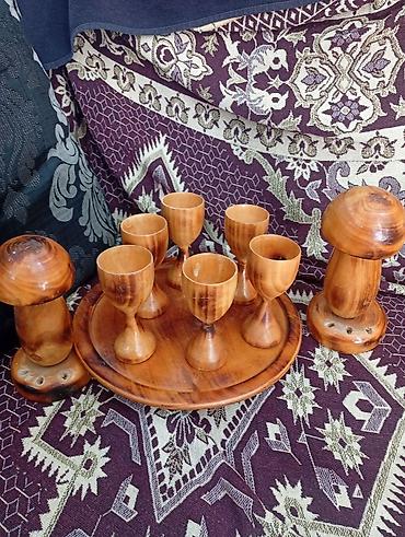 Əl işı ağacdan hazırlanmış 7 hissəli şərab/likör dəsti - Material