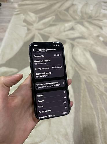 iphone plus: IPhone 17 Pro, Б/у, 256 ГБ, Синий, Защитное стекло, Чехол, Кабель, 96 % — 4