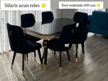 Masa və oturacaq dəstləri: Qonaq otağı üçün, Dördbucaq masa, 6 stul