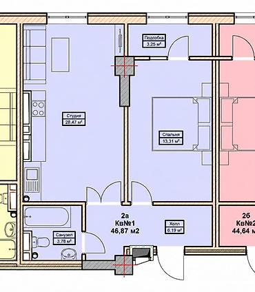 1: 1 комната, 46 м², Асанбай мкр Элитка, 7 этаж — 2