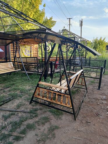 Садовые качели: Садовые качели Металл, Со спинкой, С крышей — 3