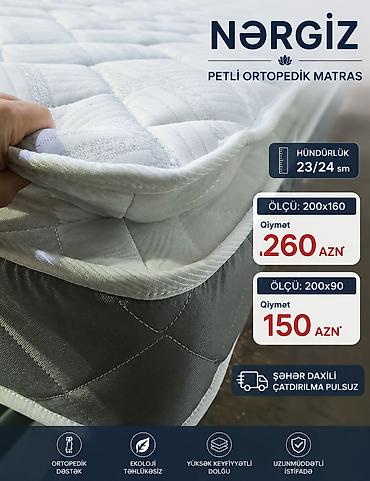Matraslar: Nərgiz petli ortopedik matras - Hündürlük: 23/24 sm - Ölçülər: - — 1
