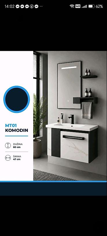 MT01 Komodin – zidni kupatilski ormarić sa umivaonikom - Dimenzije
