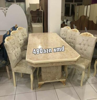 Qonaq otağı üçün, Yeni, Açılmayan, Dördbucaq masa, 6 stul