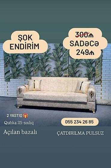 Açılan bazalı divan - Rəng: açıq bej, zərif naxışlı döşəmə - Açılan
