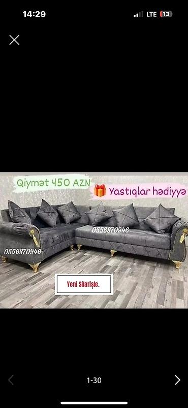 embawood kunc divanlar: Künc divan, Qonaq otağı üçün, Vеlur parça, Açılmayan — 1