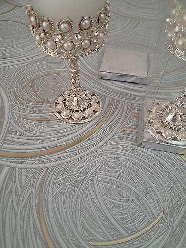 Şamdanlar: Zərif dekorativ şam qabları dəsti - Material: şüşə silindr formalı — 2