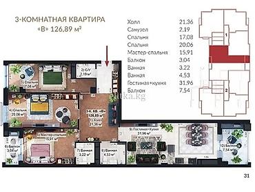 royal: 3 комнаты, 126 м², Южная Магистраль 5 этаж, ПСО (под самоотделку) — 3