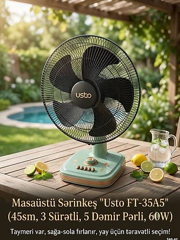 vintilyatır: Masaüstü Sərinkeş "Usto FT-35A5" 50sm 3 Sürətli 5 Pərli 60W . ❄️ — 2