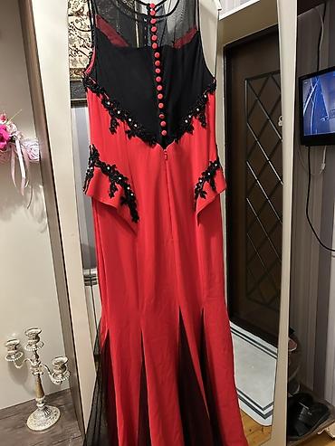Ziyafət donları: Qırmızı-qara uzun ziyafət/raqs donu - Model: qolsuz, uzun ətəkli - — 2