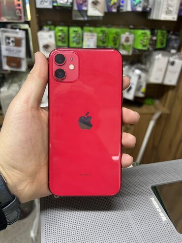 Apple iPhone: IPhone 11, Б/у, 64 ГБ, Красный, Защитное стекло, Чехол, 73 %