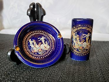 Ostali antikviteti: Grcki set,pepeljara,drzac za upaljac 1950g+. Set grcki,24k — 3