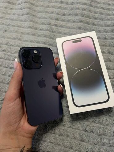 номер телефон: IPhone 14 Pro, Б/у, 256 ГБ, Deep Purple, Коробка, Зарядное устройство, Защитное стекло, 87 %