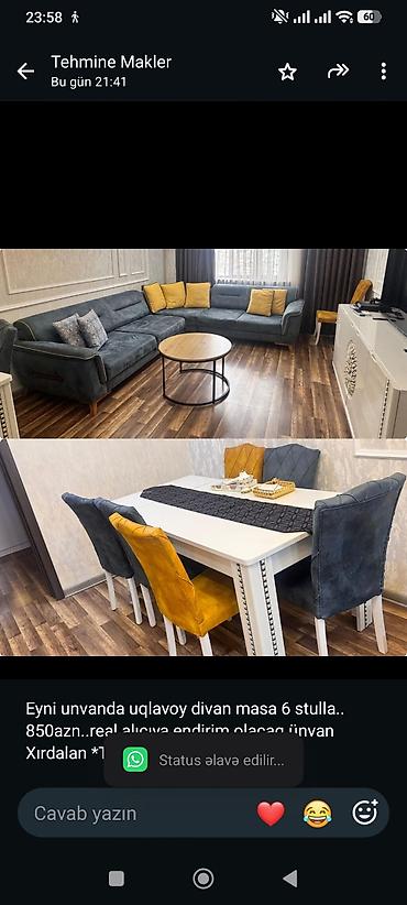 Eyni unvanda uqlavoy divan masa 6 stulla. 850azn. real alıcıya lalafo.az -da Eyni unvanda uqlavoy divan masa 6 stulla. 850azn. real alıcıya