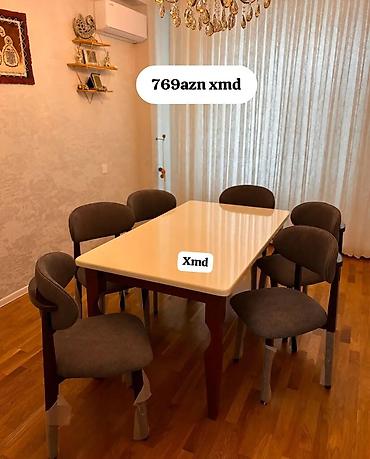 goyercin yemi: Yemək otağı dəsti – masa və 6 ədəd stul - Masa: düzbucaqlı, krem — 1