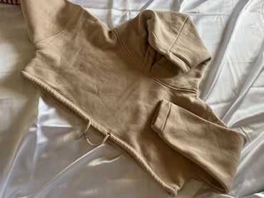 женские длинные свитера: Bej rəngli qısa kəsim (crop) hoodi - Rəng: isti bej/qartal qumlu ton