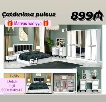 spalni dəst: *Yataq dəsti 6 Qapılı Dolabla 899Azn💥 Matras hədiyyə🎁* ✔️Rəng seçimi