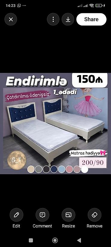 Uşaq/yataq otağı üçün tək nəfərlik çarpayı - Ölçü: 200 x 90 sm -