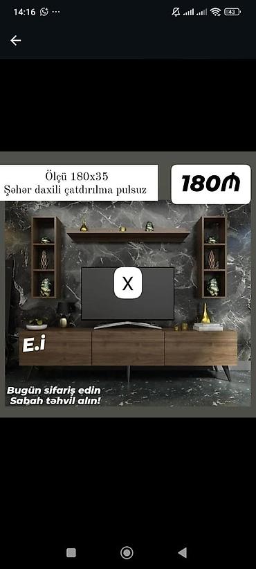 TV altlığı: TV stend və divar rəfləri dəsti - Ölçü: 180 x 35 sm (stendin ön — 1