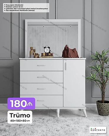 Ev və bağ: Trümo – ağ rəngli, güzgülü komod - Ölçülər: 40 × 180 × 80 sm - — 1