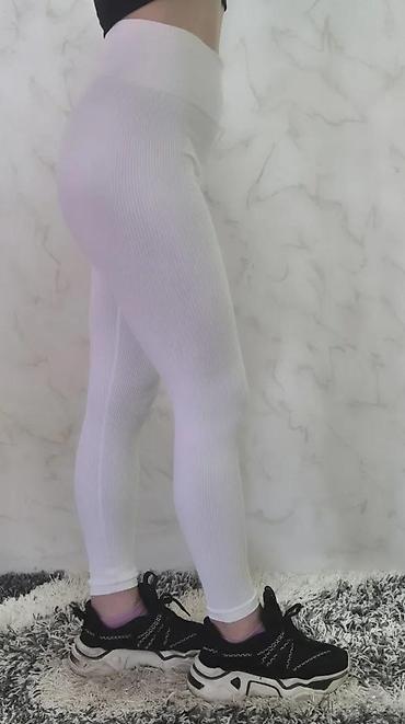 Helanke, biciklistički šortsevi: Ženske bele rebraste helanke – visok struk - Model: bešavne helanke — 6