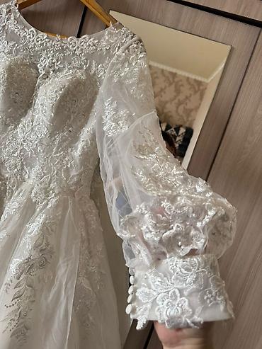Личные вещи: Свадебное платье, One size, С корсетом, Фатин, Пышное, Кружево, Б/у — 2
