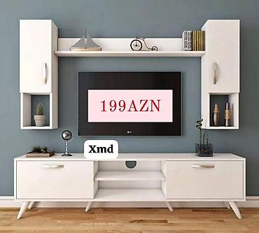 rəfi: Ağ rəngli TV stendi və divar rəf dəsti - Minimalist, müasir dizayn - — 1