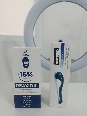 уход за волосами: Набор для роста волос и бороды Rijal REAXIDIL + дермароллер Что